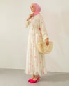 Desenli Pembe Şifon Elbise