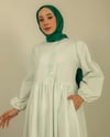 Desenli Yarım Düğmeli Mint Yeşili Elbise