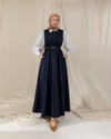 Dikiş Detaylı Kemerli Lacivert Denim Jile