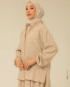 Fermuar Detaylı Krem Pantolonlu Takım