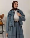 Fermuarlı Ceket Etek Mavi Denim Takım