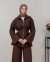 Fermuarlı Sweat Pantolon Kahve Takım
