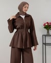 Fermuarlı Sweat Pantolon Kahve Takım