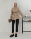 Gizli Düğmeli Kemerli Krem Trençkot