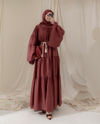 Hasır Kemerli Bordo Elbise