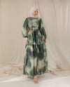 Hasır Kemerli Desenli Yeşil Şifon Elbise