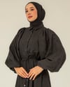 İşlemeli Boydan Düğmeli Siyah Elbise