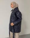 Kapitone Lacivert Parlak Şişme Mont