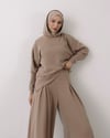 Kapüşonlu Sweat Pantolon Bej Takım