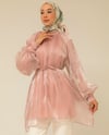 Kemerli Pembe Organze Tunik