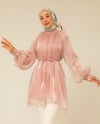Kemerli Pembe Organze Tunik