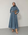 Kemerli Sırt Fermuarlı Mavi Denim Elbise