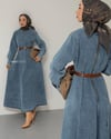 Kemerli Sırt Fermuarlı Mavi Denim Elbise