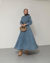 Kemerli Sırt Fermuarlı Mavi Denim Elbise