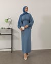 Kolu Manşetli İndigo Krep Elbise