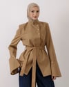 Kruvaze Volanlı Camel Ceket