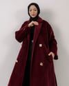 Kuşaklı Bordo Kaşe Kaban