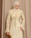Lara Desenli Krem Tül Elbise