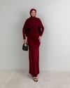 Omuz Büzgülü Bordo Elbise