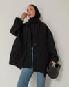 Oversize Atkılı Siyah Kaşe Ceket