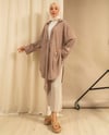 Oversize Bağcık Detaylı Bej Kimono