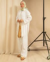 Oversize Bağcık Detaylı Beyaz Kimono