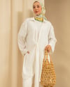 Oversize Bağcık Detaylı Beyaz Kimono