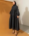 Oversize Balon Kol Siyah Elbise