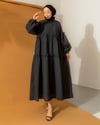 Oversize Balon Kol Siyah Elbise