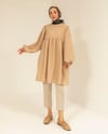 Oversize Bej Gofre Tunik