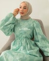 Oversize Beli Tünelli Mint Yeşili Elbise