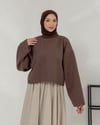 Oversize Bisiklet Yaka Kahve Kaşe Bluz