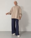 Oversize Bisiklet Yaka Krem Sweat