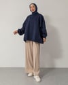 Oversize Bisiklet Yaka Lacivert Sweat