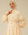 Oversize Boydan Düğmeli Krem Fisto Elbise