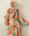 Oversize Desenli Pudra Şifon Elbise