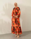 Oversize Desenli Turuncu Şifon Elbise