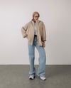 Oversize Fermuarlı Bej Kaşe Ceket