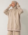Oversize Fermuarlı Kapşonlu Krem Sweat