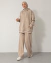 Oversize Fermuarlı Kapşonlu Krem Sweat