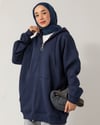 Oversize Fermuarlı Kapşonlu Lacivert Sweat