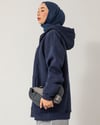 Oversize Fermuarlı Kapşonlu Lacivert Sweat