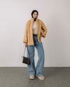 Oversize Fermuarlı Sarı Kaşe Ceket