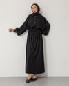 Oversize Fitilli Belden Bağcıklı Siyah Elbise