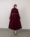 Oversize Fitilli Kemerli Bordo Elbise