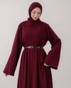 Oversize Fitilli Kemerli Bordo Elbise