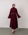 Oversize Fitilli Kemerli Bordo Elbise