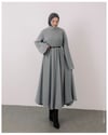 Oversize Fitilli Kemerli Gri Elbise