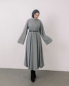 Oversize Fitilli Kemerli Gri Elbise