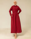 Oversize Kemeri Lastikli Bordo Elbise